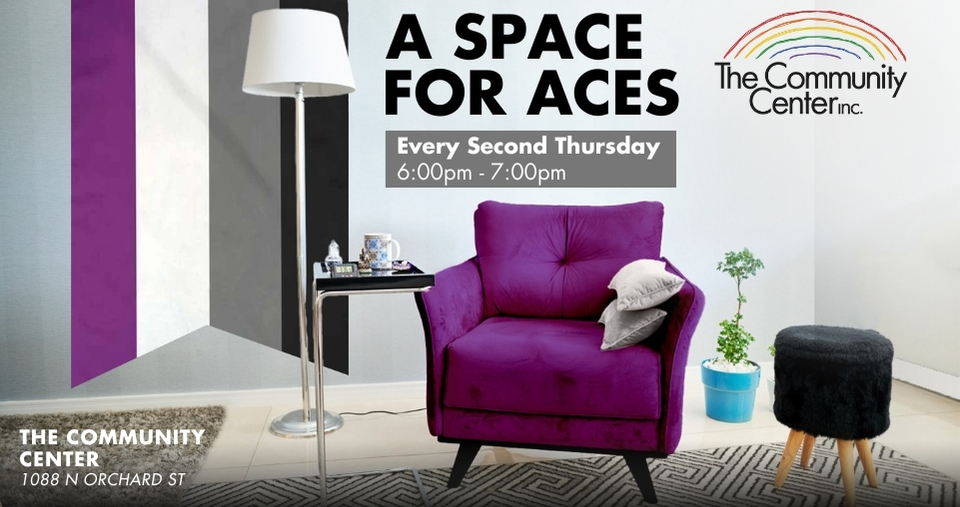 A Space for Aces promotional image with a purple chair on grey background